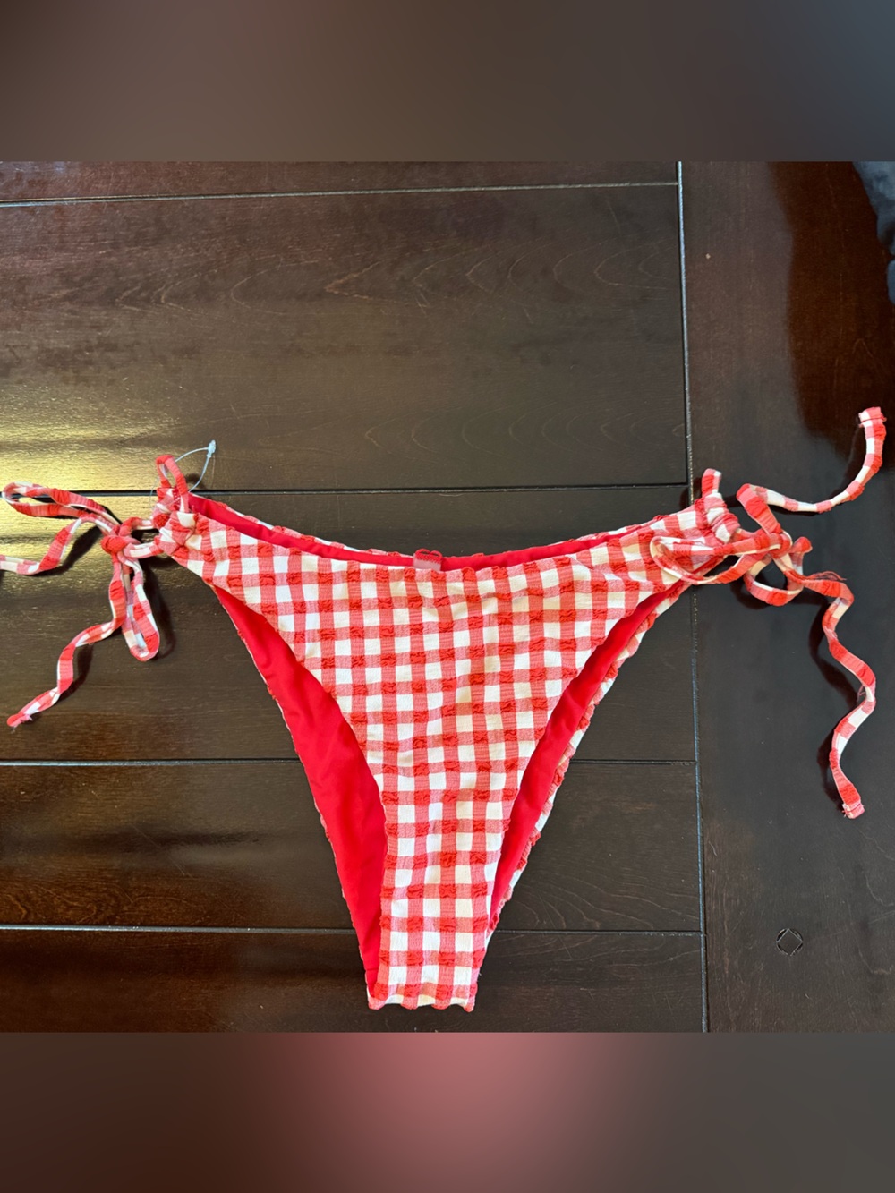 Red Gingham Tie-Side Bikini Bottom - Women